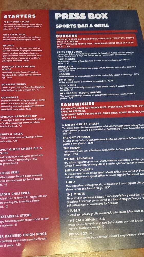 Press Box - Missoula, MT menu_pic