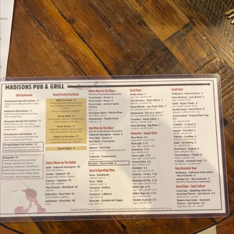 Madison's Pub & Grill - Willowbrook, IL menu_pic