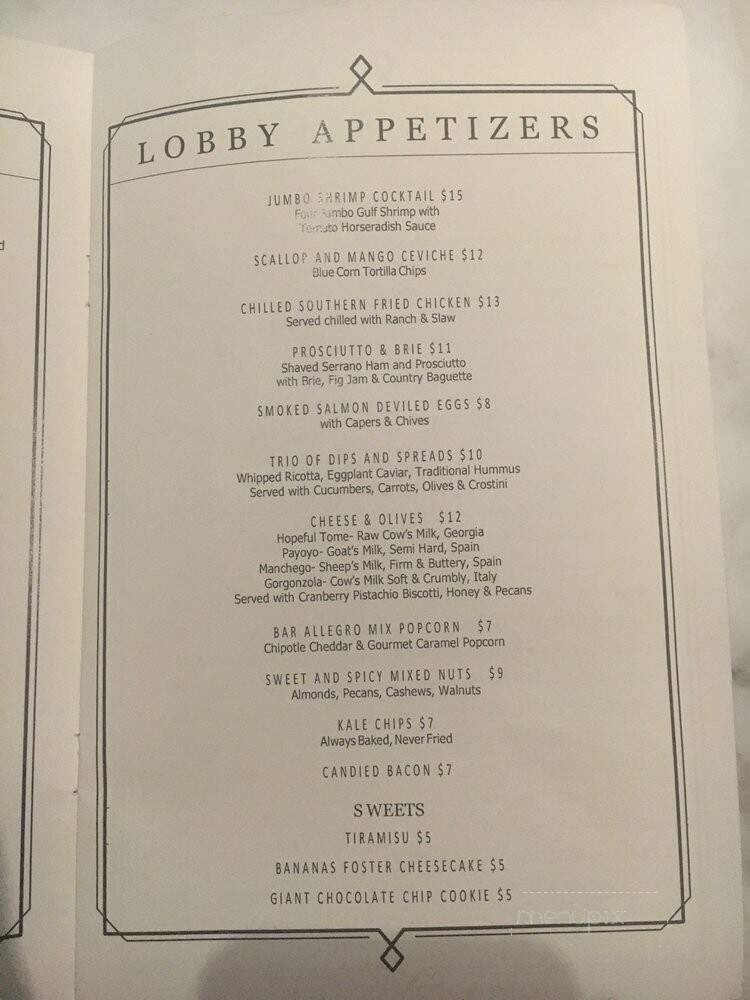Bar Allegro - Chicago, IL menu_pic