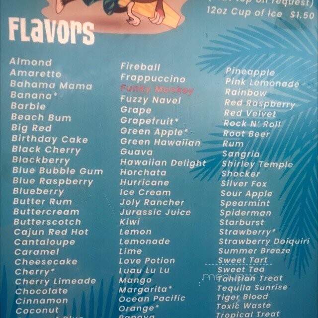 Funky Monkeys Shaved Ice - Wichita, KS menu_pic