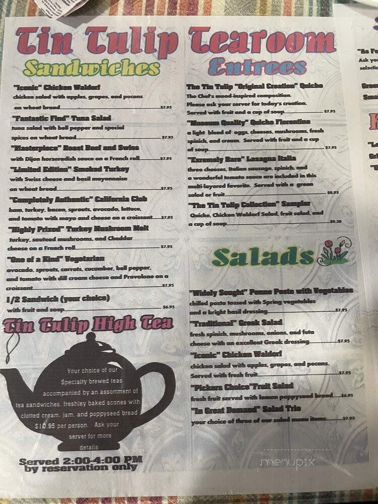 Tin Tulip Tearoom - Arlington, TX menu_pic