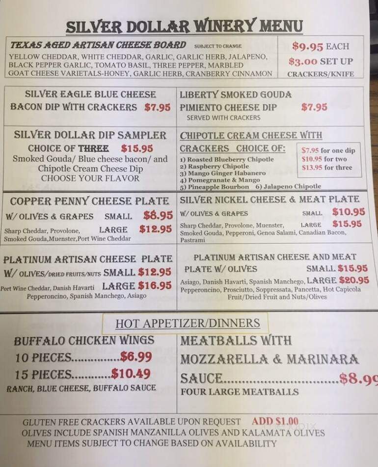 Silver Dollar Winery - Bedford, TX menu_pic