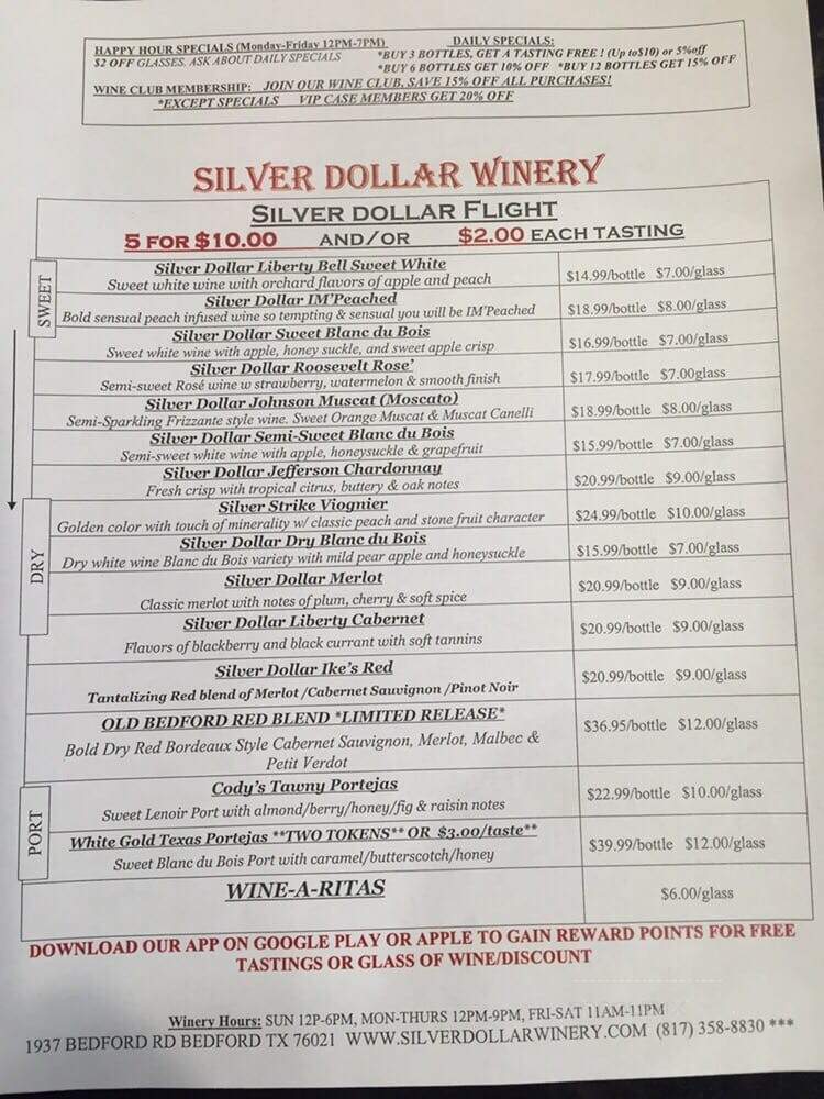Silver Dollar Winery - Bedford, TX menu_pic
