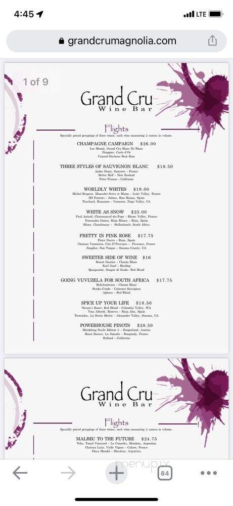 Grand Cru Wine Bar & Boutique - Fort Worth, TX menu_pic