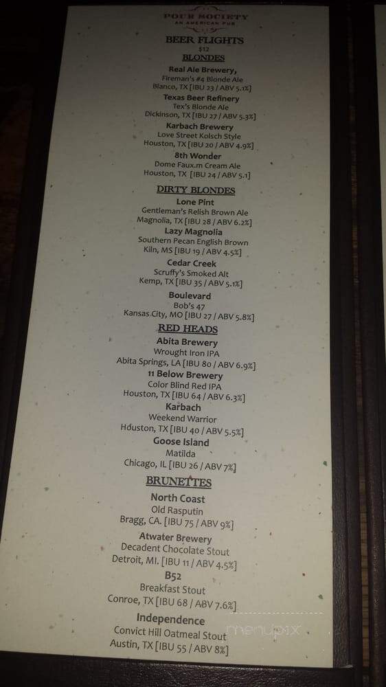 Pour Society - Houston, TX menu_pic