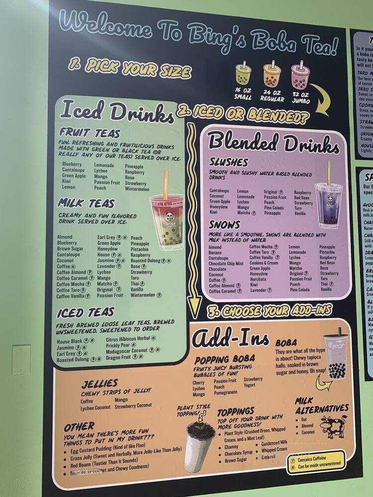 Bing's Boba Tea - Tucson, AZ menu_pic