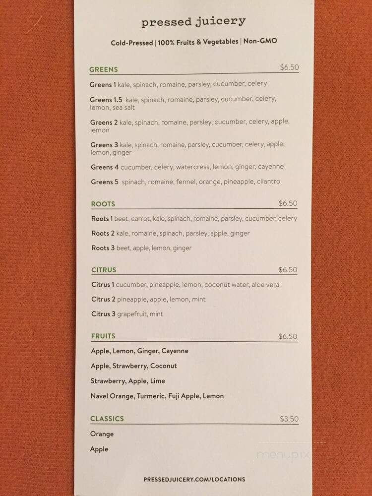 Pressed Juicery - Glendale, CA menu_pic