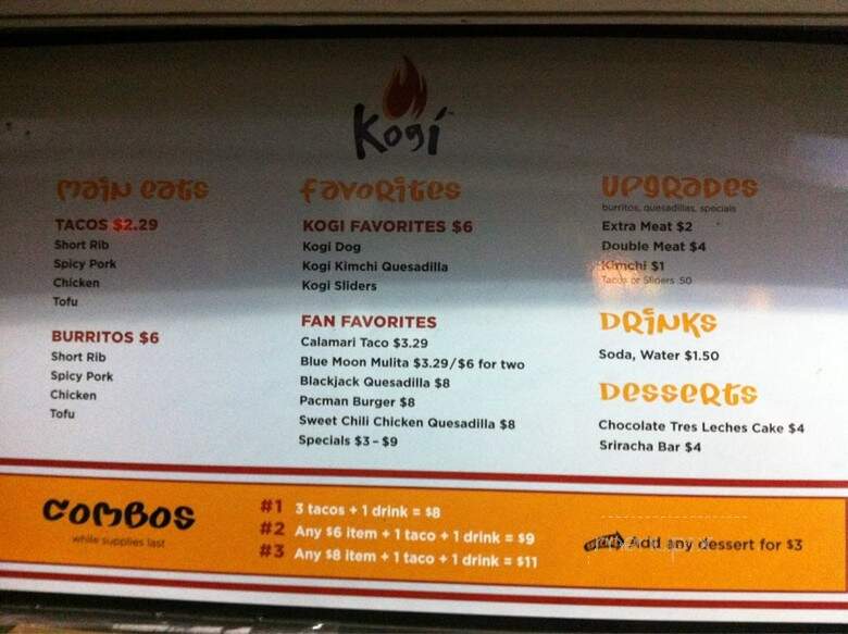 Kogi BBQ Truck - Venice, CA menu_pic