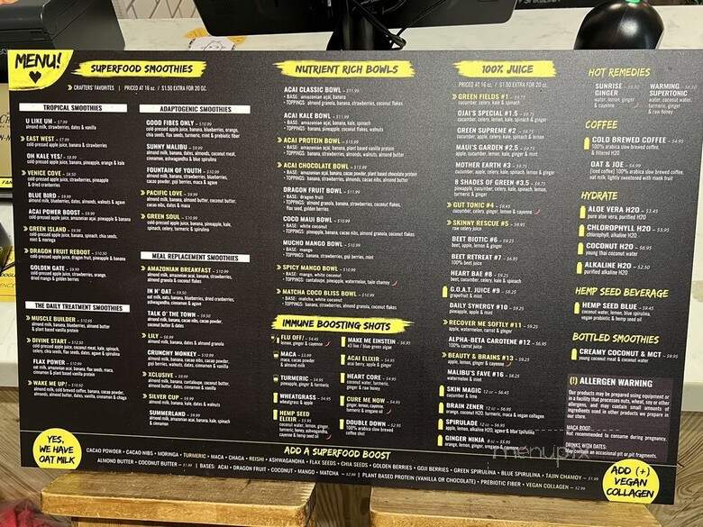 Juice Crafters - Marina Del Rey, CA menu_pic