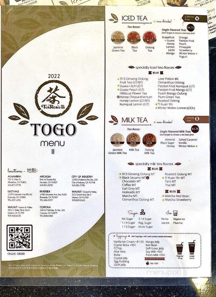 Ten Ren's Tea Time - Walnut, CA menu_pic