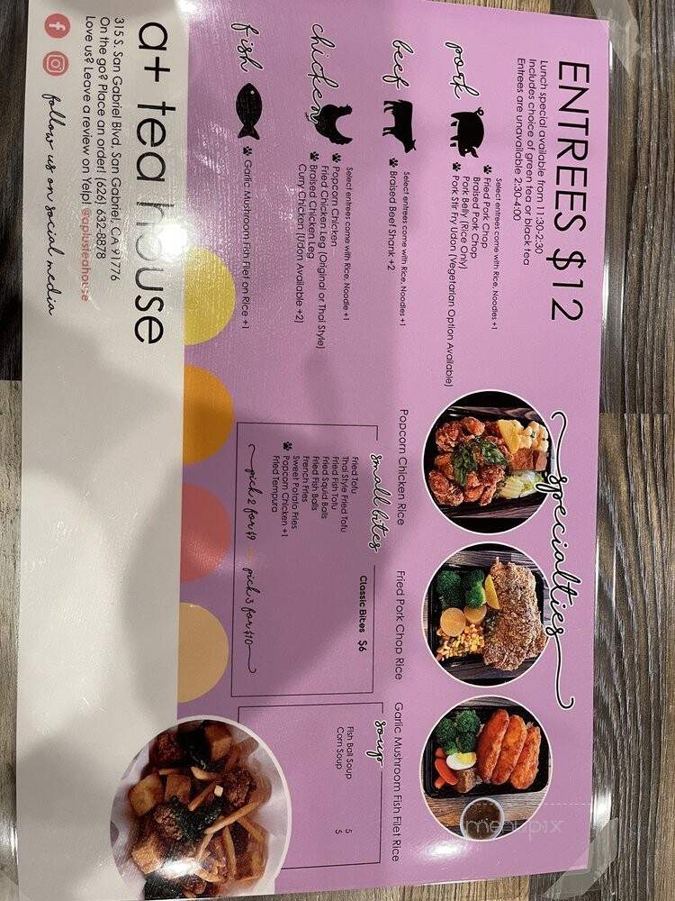 A Plus Tea House - San Gabriel, CA menu_pic