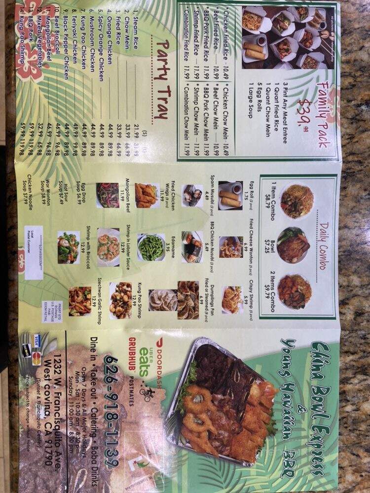 China Bowl Express & Young Hawaiian Barbeque - West Covina, CA menu_pic