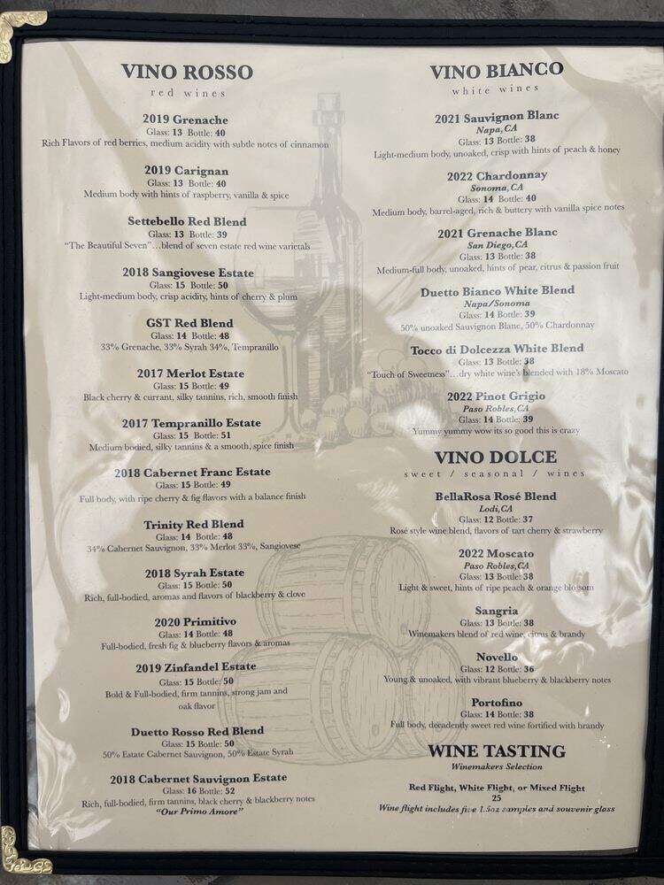 Cordiano Winery - Escondido, CA menu_pic