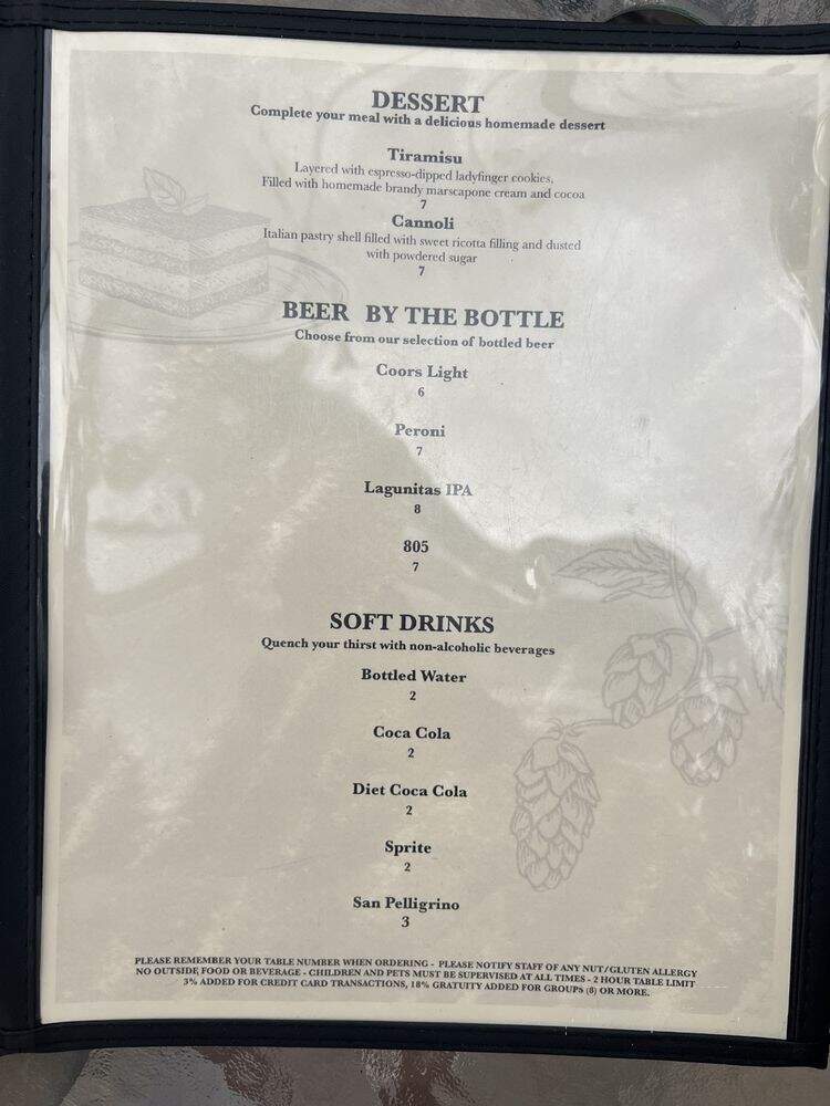 Cordiano Winery - Escondido, CA menu_pic