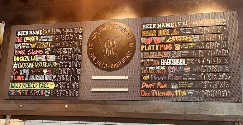 Duck Foot Brewing Company - San Diego, CA menu_pic