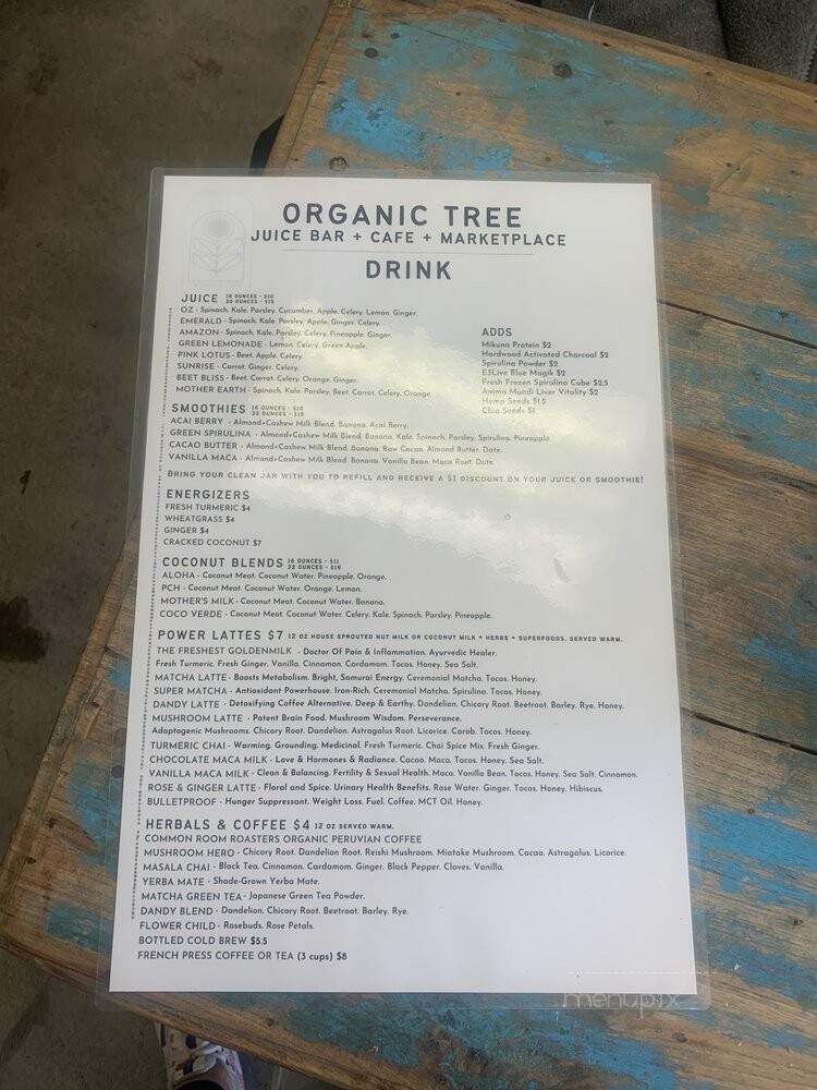 Organic Tree Juice Bar - Dana Point, CA menu_pic