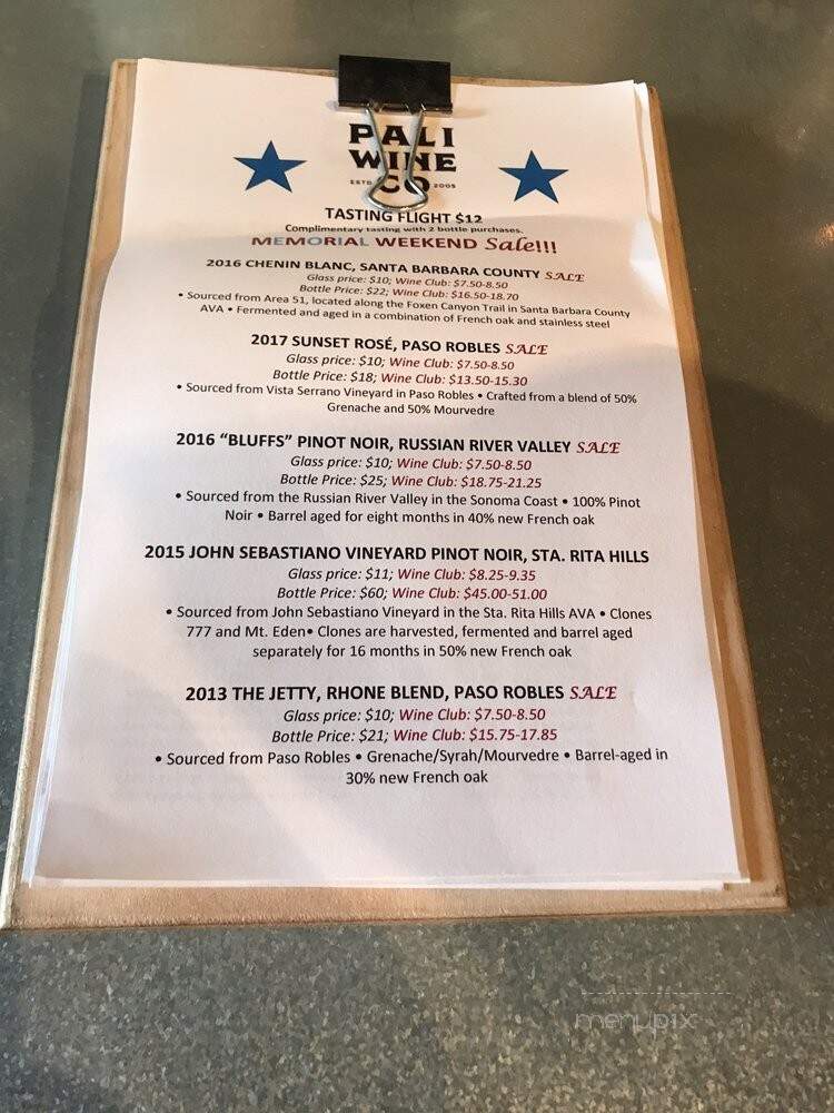 Pali Wine Company - Lompoc, CA menu_pic