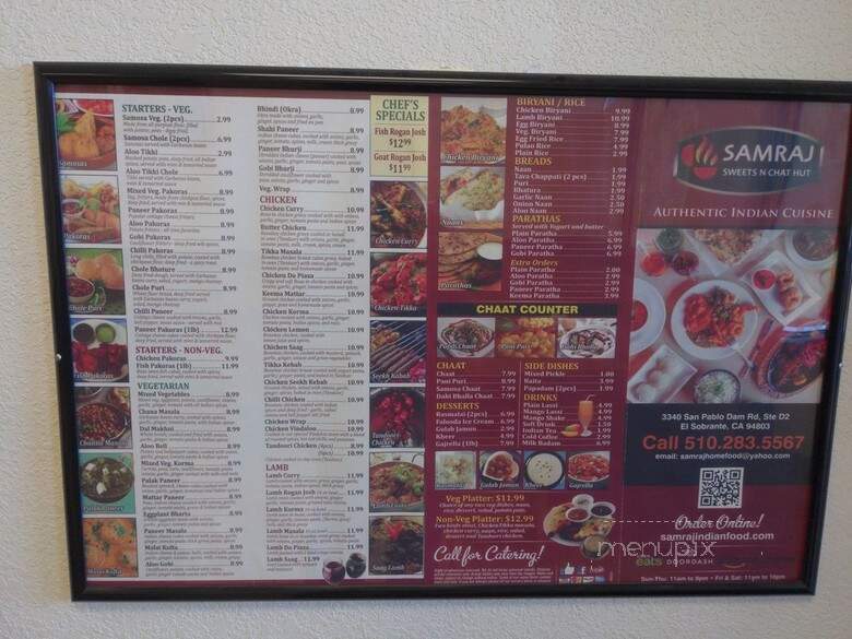Samraj Indian Food - Hercules, CA menu_pic