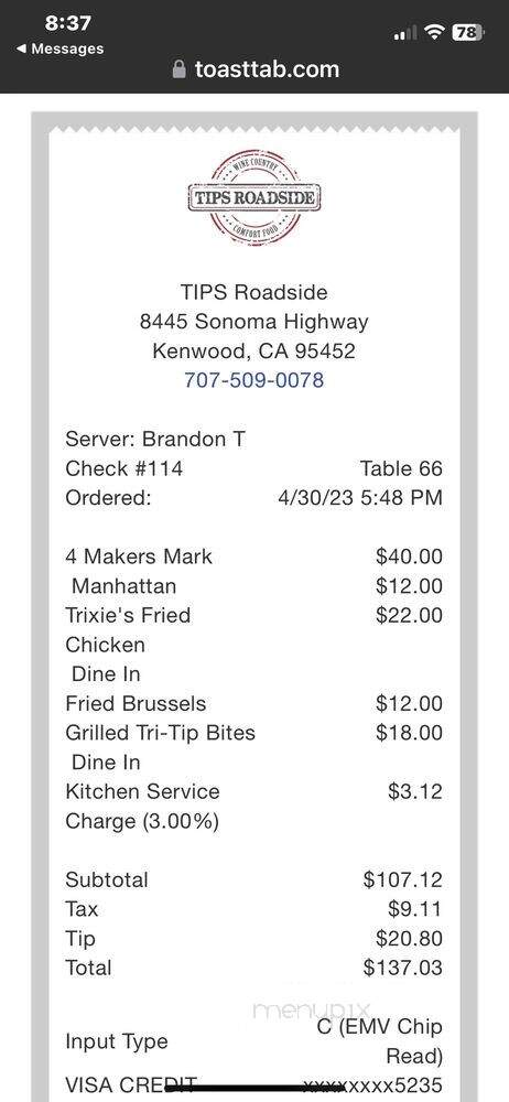 TIPS Tri-Tip - Sonoma, CA menu_pic