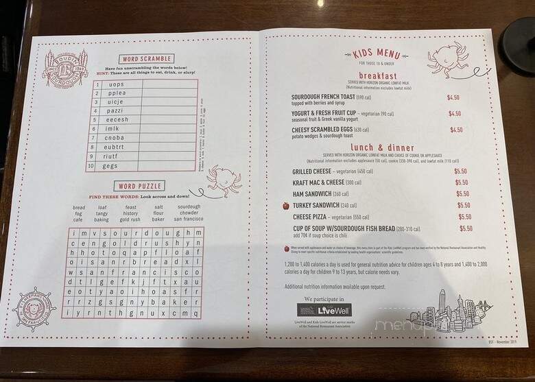 Boudin SF - San Jose, CA menu_pic