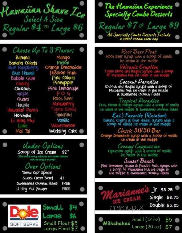 Ohana Shaved Ice - Hollister, CA menu_pic