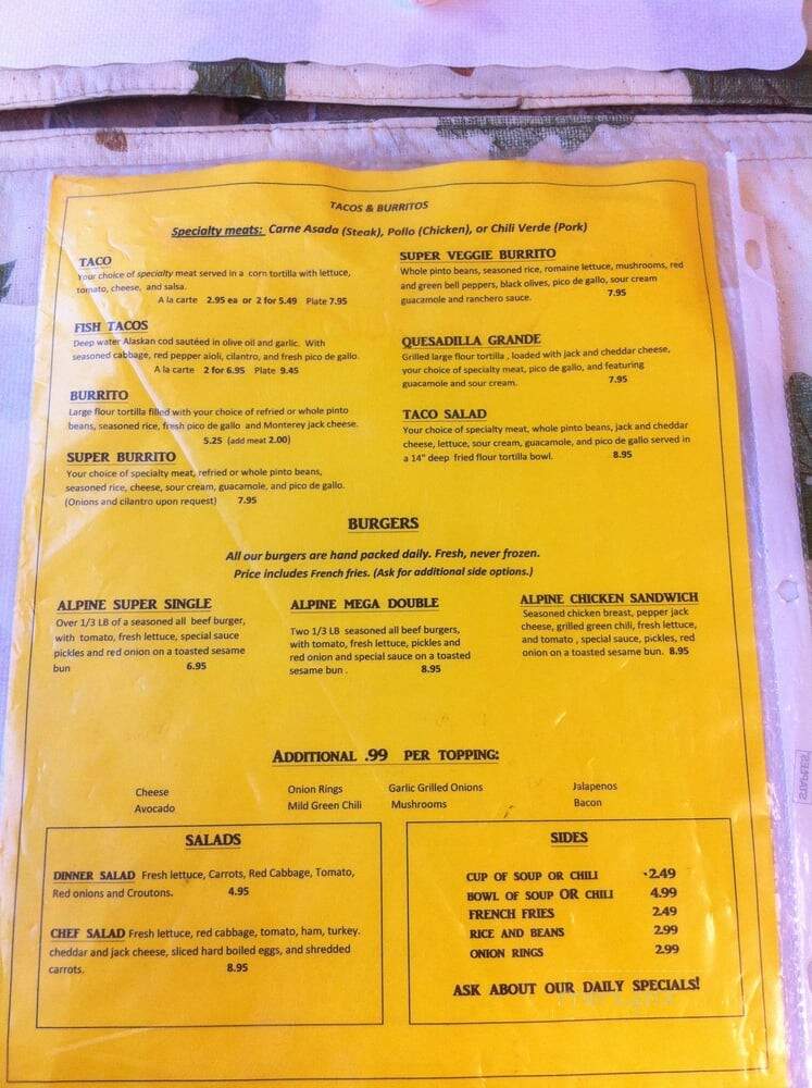 Alpine Cafe - Lucerne, CA menu_pic