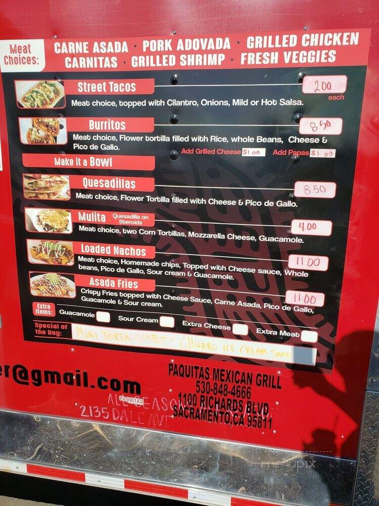 Paquitas Taco Truck - Sacramento, CA menu_pic