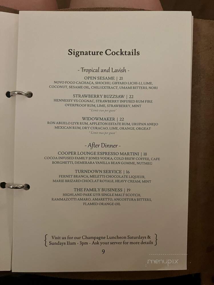 Cooper Lounge - Denver, CO menu_pic