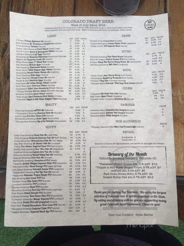 Tap Fourteen - Denver, CO menu_pic