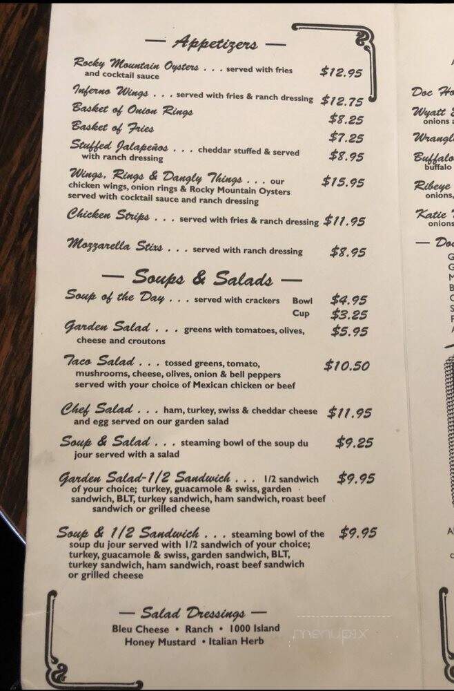 DOC Hollidays Salloon - Glenwood Springs, CO menu_pic
