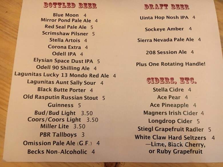 Stanley Club Mountain Village - Stanley, ID menu_pic