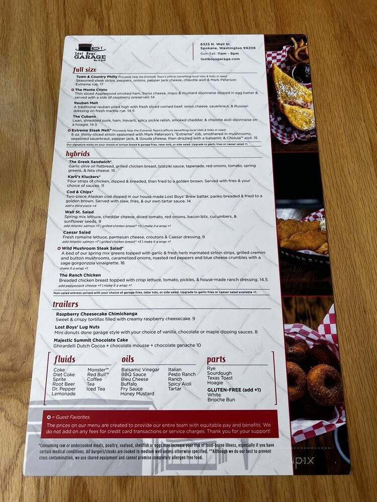 Lost Boys' Garage Bar & Grill - Spokane, WA menu_pic