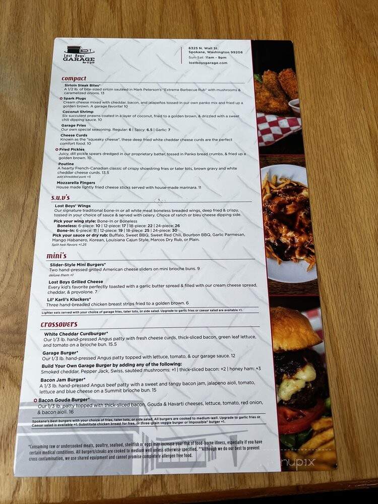 Lost Boys' Garage Bar & Grill - Spokane, WA menu_pic