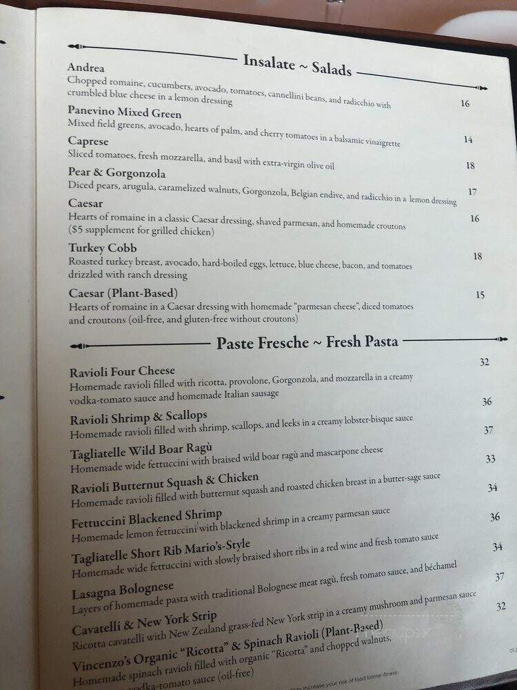 Panevino Italian Grille - Las Vegas, NV menu_pic