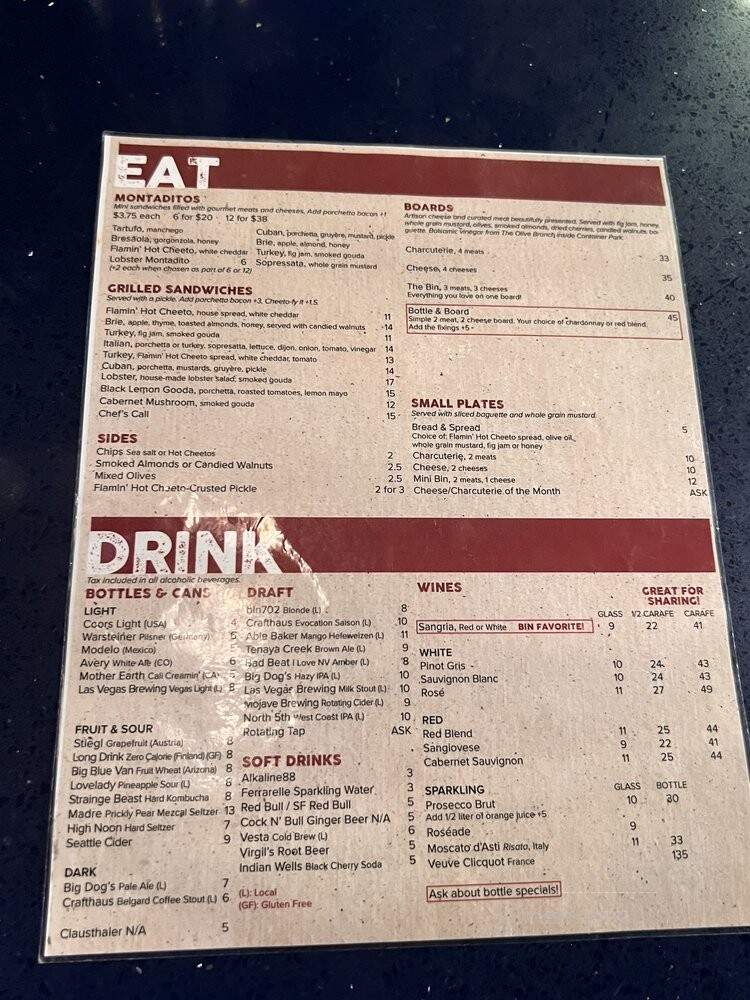bin 702 - Las Vegas, NV menu_pic