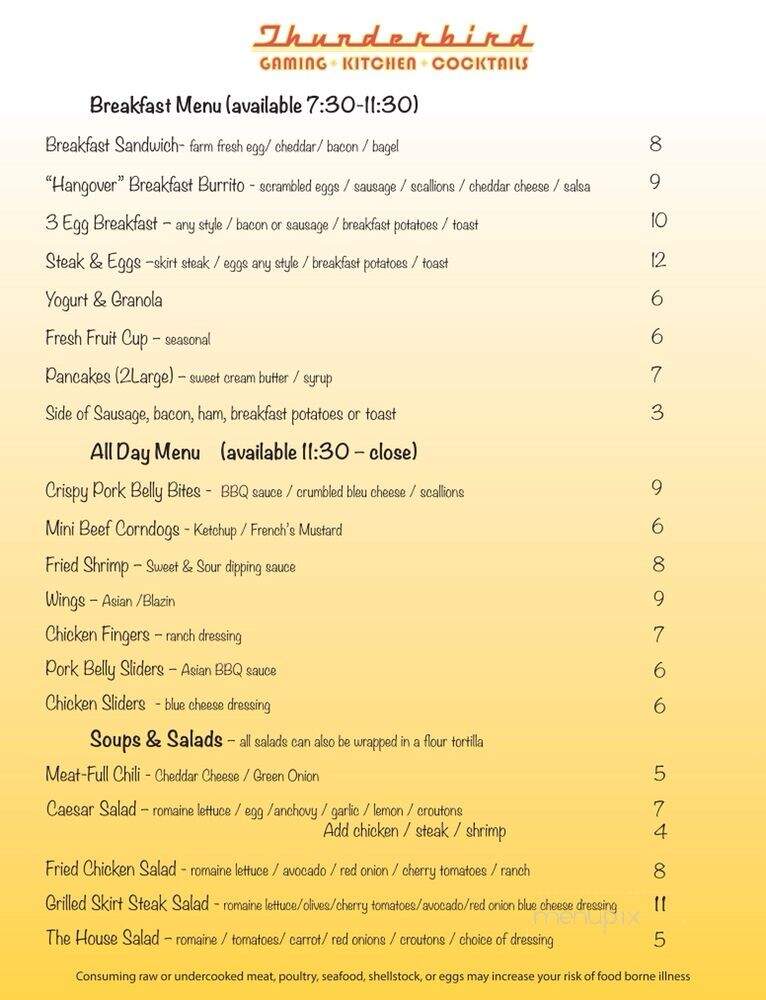 Thunderbird Lounge - Las Vegas, NV menu_pic