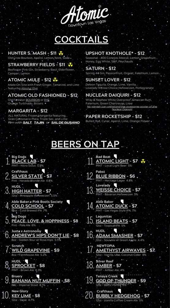 Atomic - Las Vegas, NV menu_pic