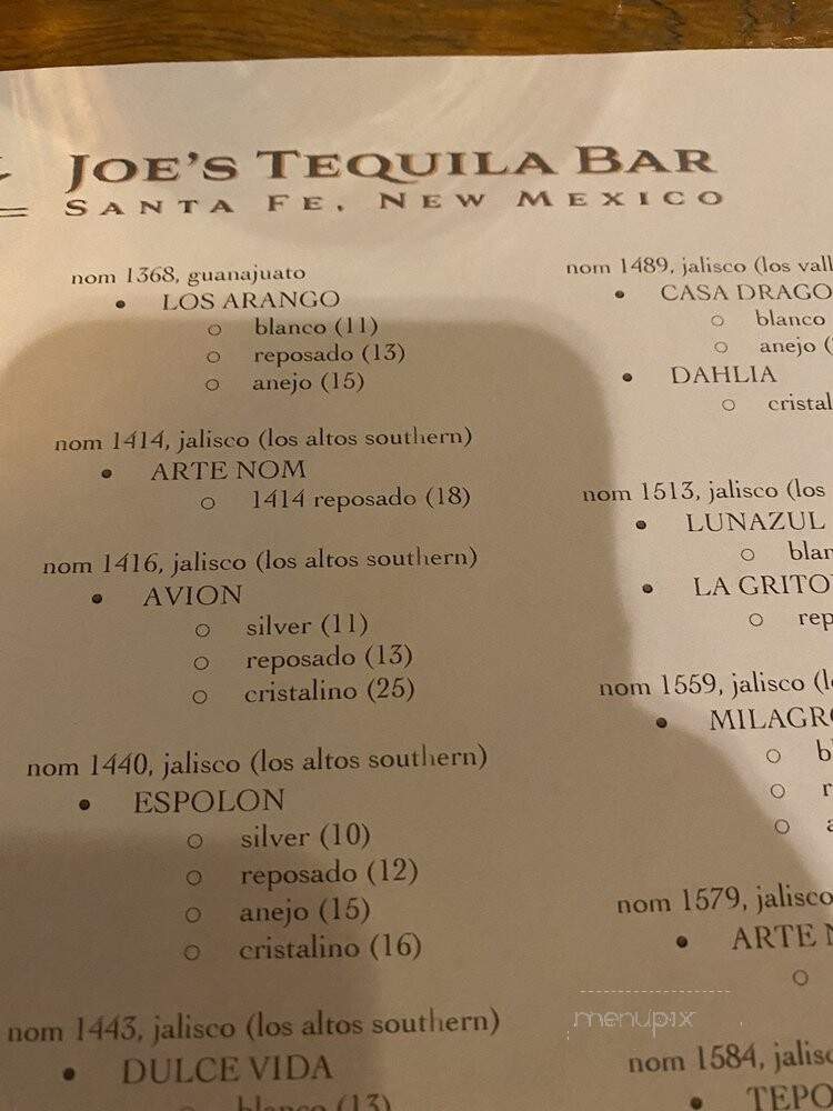 Agoyo Lounge, Inn on the Alameda - Santa Fe, NM menu_pic