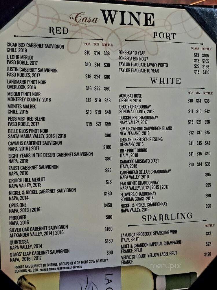 La Casa Cigars & Lounge - Las Vegas, NV menu_pic