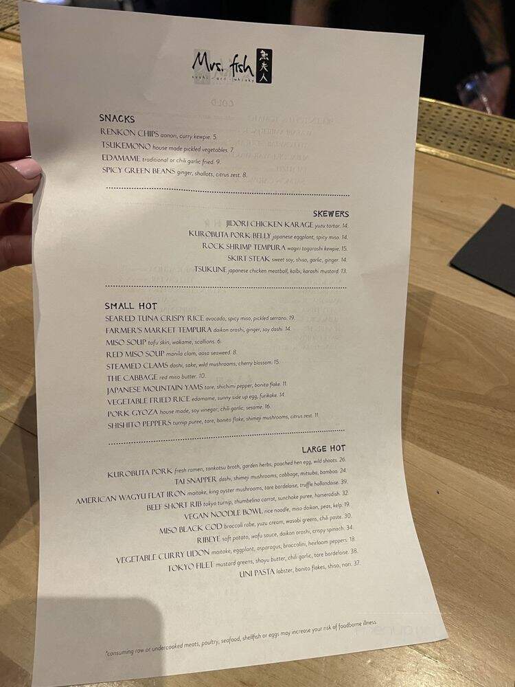 Mrs Fish - Los Angeles, CA menu_pic