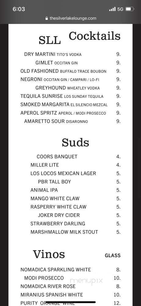 Silverlake Lounge - Los Angeles, CA menu_pic