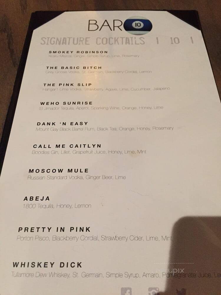 Bar10 - West Hollywood, CA menu_pic