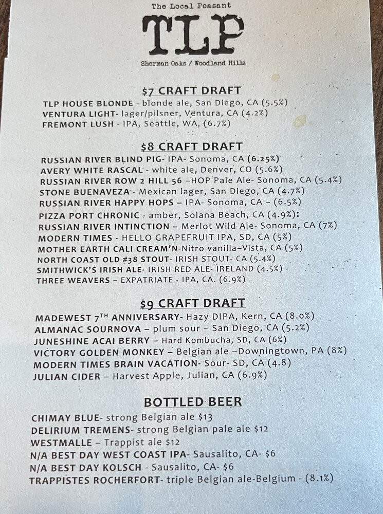 The Local Peasant - Sherman Oaks, CA menu_pic