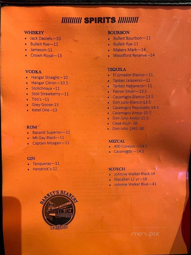 Barney's Beanery - Burbank, CA menu_pic