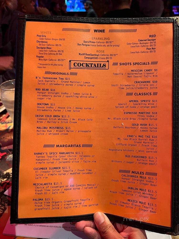 Barney's Beanery - Burbank, CA menu_pic