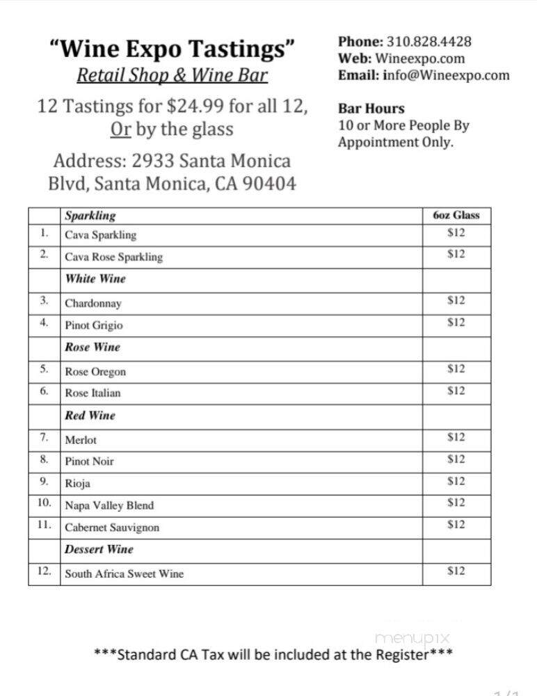 Wine Expo - Santa Monica, CA menu_pic