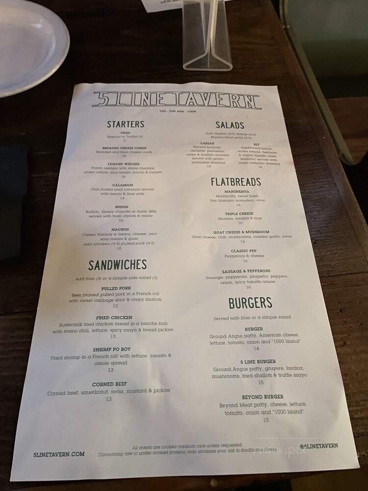 5 Line Tavern - Los Angeles, CA menu_pic
