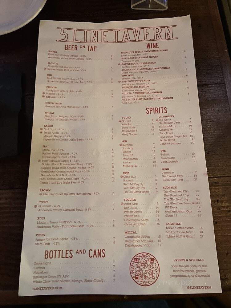 5 Line Tavern - Los Angeles, CA menu_pic