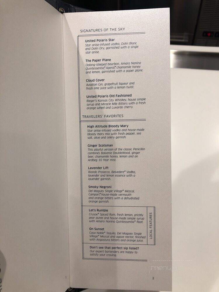 United Club - Los Angeles, CA menu_pic