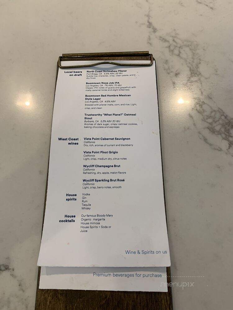 Alaska Airline Board Room Lounge - Los Angeles, CA menu_pic